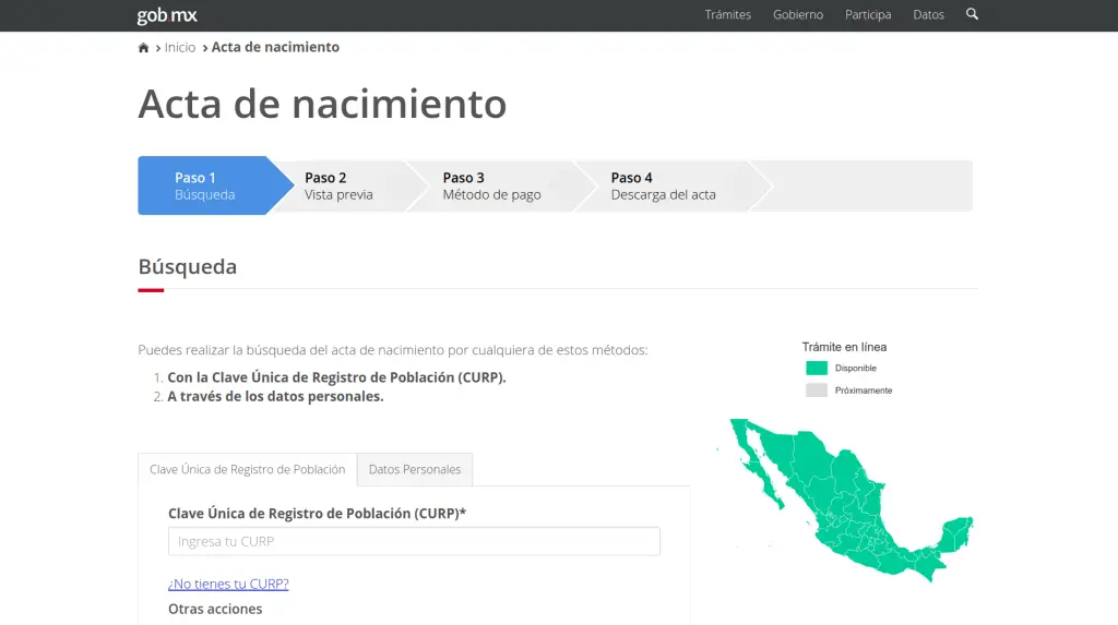 Cómo sacar un acta de nacimiento certificada > Registro Civil México